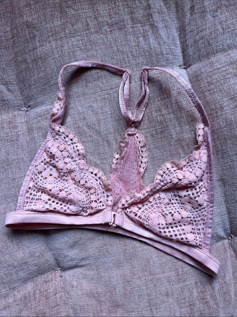 VICTORIAS SECRET PINK RACERBACK LACE BRA 34B SMALL GLAM FESTIVAL LINGERIE CORE